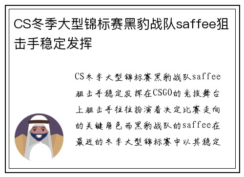 CS冬季大型锦标赛黑豹战队saffee狙击手稳定发挥